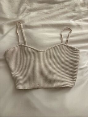 Aritzia Babaton Ribbed Knit Spaghetti Strap Crop Top - Cream